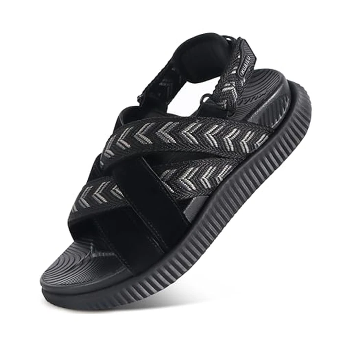 KuaiLu Womens Orthopedic Walking Sandals Comfort Plantar Fasciitis Arch Support Recovery Sport Outdoor Hiking Cushioned Water Waterproof Camping Cruise Golf Boat Slides Adjustable Strap Black Size 10 by KuaiLu - Image 1