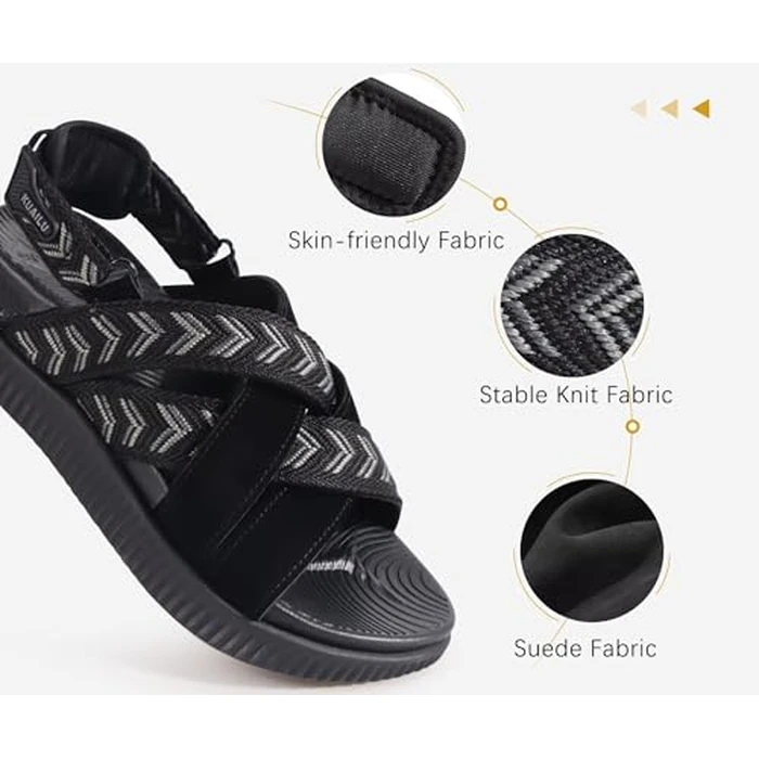 KuaiLu Womens Orthopedic Walking Sandals Comfort Plantar Fasciitis Arch Support Recovery Sport Outdoor Hiking Cushioned Water Waterproof Camping Cruise Golf Boat Slides Adjustable Strap Black Size 10 by KuaiLu - Image 4