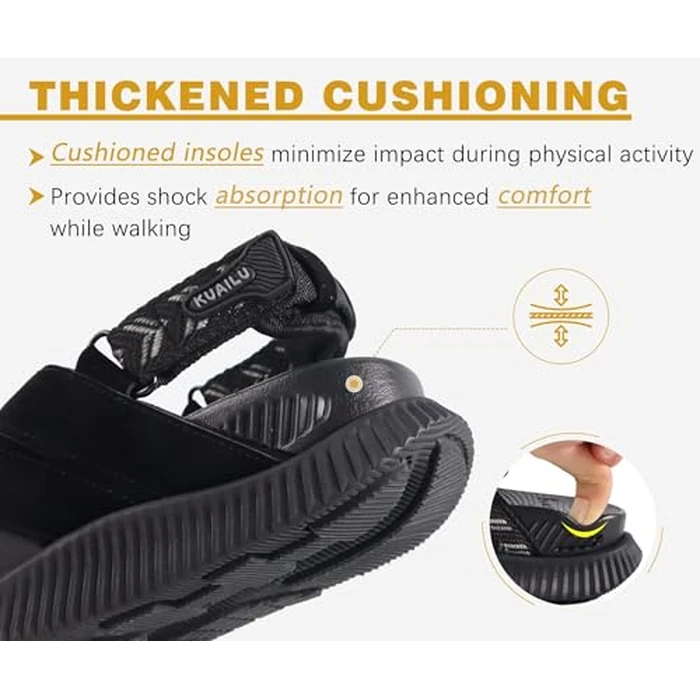 KuaiLu Womens Orthopedic Walking Sandals Comfort Plantar Fasciitis Arch Support Recovery Sport Outdoor Hiking Cushioned Water Waterproof Camping Cruise Golf Boat Slides Adjustable Strap Black Size 10 by KuaiLu - Image 6