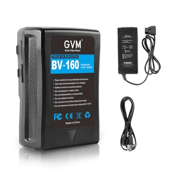 GVM 160Wh(10400mAh) V Mount/V-Lock Battery, Rechargeable Li-ion Battery with D-Tap Output Charger and D-Tap Cable Compatible with Video Broadcast Camera Camcorder LED Light BV 160 by GVM Great Video Maker - Used - Like New condition - US$116.85