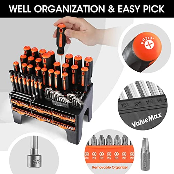 ValueMax 126-PC Magnetic Screwdriver Set with Plastic Racking Organizer, Magnetizer Demagnetizer, DIY Tools & Equipment for Men Women Mechanic, Herramientas Tool Bit Kit Home Improvement Gift by ValueMax - Image 5