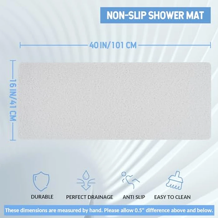 Hargiis Non-Slip Bathtub Mat, Anti Slip Shower Mat, Fast Drying Bathtub Mats, Foot Scrubber Mat, Anti Slip Mat for Tub, Floor, Bathroom, Kitchen, Home, Hotel (White 40"x16") by Hargiis - Image 2