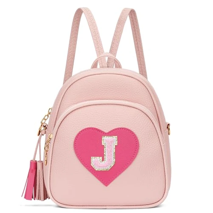 CLOUDWINGS Easter Gifts for Kids Gifts for Girls Little Girl Initial Mini Heart Backpack Purse Crossbody Bag with Tassel，Pink-J by CLOUDWINGS - Image 1