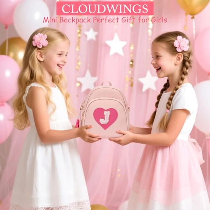 CLOUDWINGS Easter Gifts for Kids Gifts for Girls Little Girl Initial Mini Heart Backpack Purse Crossbody Bag with Tassel，Pink-J by CLOUDWINGS - Image 2