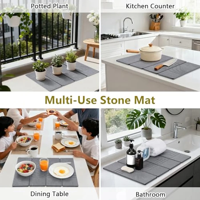 Ceecysaa Stone Dish Drying Mat for Kitchen Counter,23.2"(L)x15.3"(W) Foldable Stone Drying Mat for Dishes Bottles Cups,Quick Dry Super Absorbent Natural Diatomaceous Earth Mat for Kitchen Bathroom by Ceecysaa - Image 5