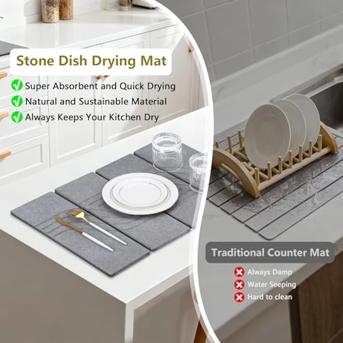 Ceecysaa Stone Dish Drying Mat for Kitchen Counter,23.2"(L)x15.3"(W) Foldable Stone Drying Mat for Dishes Bottles Cups,Quick Dry Super Absorbent Natural Diatomaceous Earth Mat for Kitchen Bathroom by Ceecysaa - Image 7