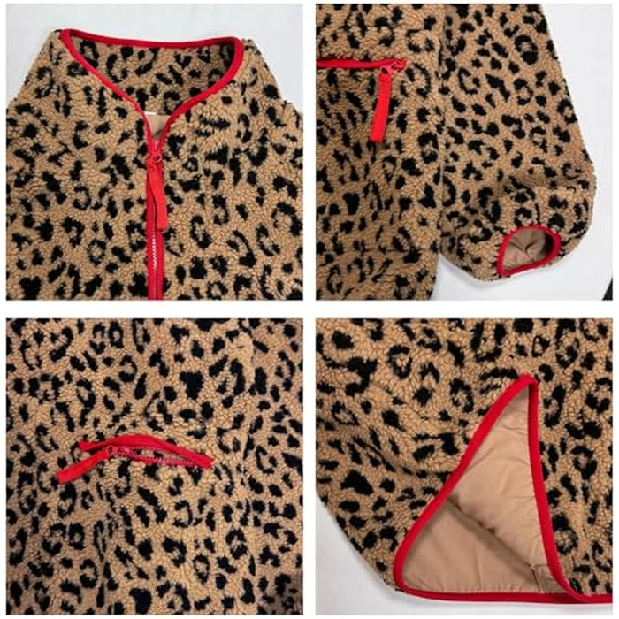 Ainangua Fuzzy Half Zip Fleece Jacket Women Long Sleeve Sherpa Pullover Sweatshirt Casual Warm Winter Chunky Teddy Outerwear(Leopard-Dark-Khaki,M) by Ainangua - Image 6