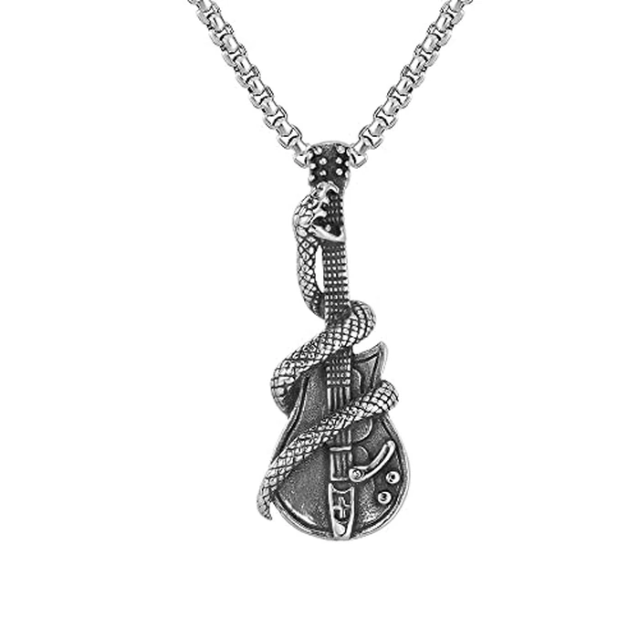 Punk Mens Necklaces with 23.6" Stainless Steel Square Pearl Chain (Snake guitar) by Generic - Used - Very Good condition - US$6.95