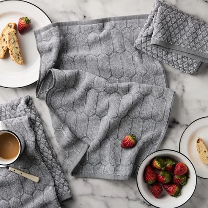 Martha Stewart Honeycomb Chambray Textured Kitchen Towel 4-Pack Set, 100% Cotton with Absorbent Terrycloth, Decorative Kitchen Towels, Grey, 16"x28" by Martha Stewart - Image 2