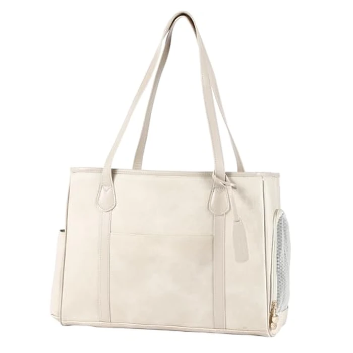 Monanller Stylish Dog Purse Carrier, Leather Pet Carrier Bag for Small Dogs Cats Puppy, Airline Approved Soft-Sided Carrier Beige by Monanller - Used - Acceptable condition