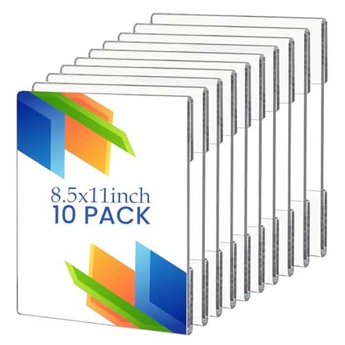 Hyuetrsa 10 Pack Clear Acrylic Sign Holder, 8.5 x 11" Wall Mount Sign Holder with Mounting Tape, Vertical Advertising Photo Frame, Plastic Brochure Display Stand for Office, Home, Store for Wall Door Hanging Display by Hyuetrsa - Used - Like New condition - CA$24.63
