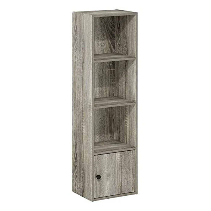 Furinno LUDER Book Shelf, 4-Tier Bookshelf, Bookcase with 1 Door Storage Cabinet, 9.3 x 12 x 41.8, for Living Room, Bedroom, Home Office, French Oak by Furinno - Image 8
