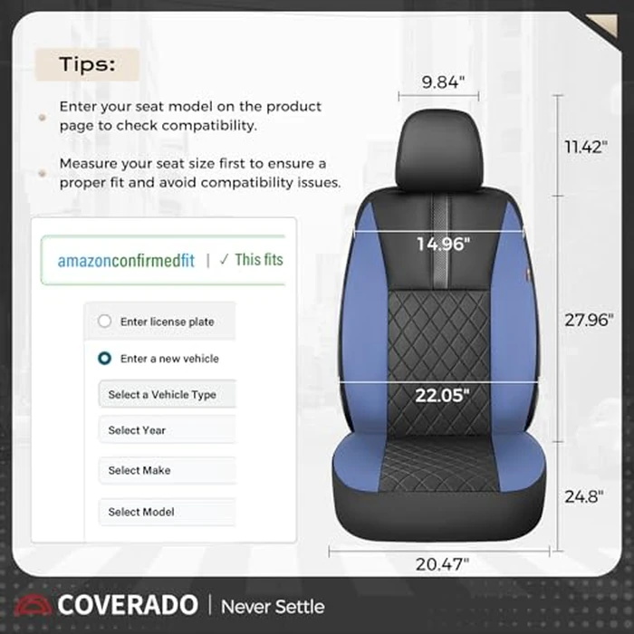 Coverado Car Seat Covers Full Set, Automotive Leather Seat Covers for Car，Universal Fit Front Back Seat Cover, Non-Slip Waterproof Breathable Car Seat Protector by Coverado - Image 8