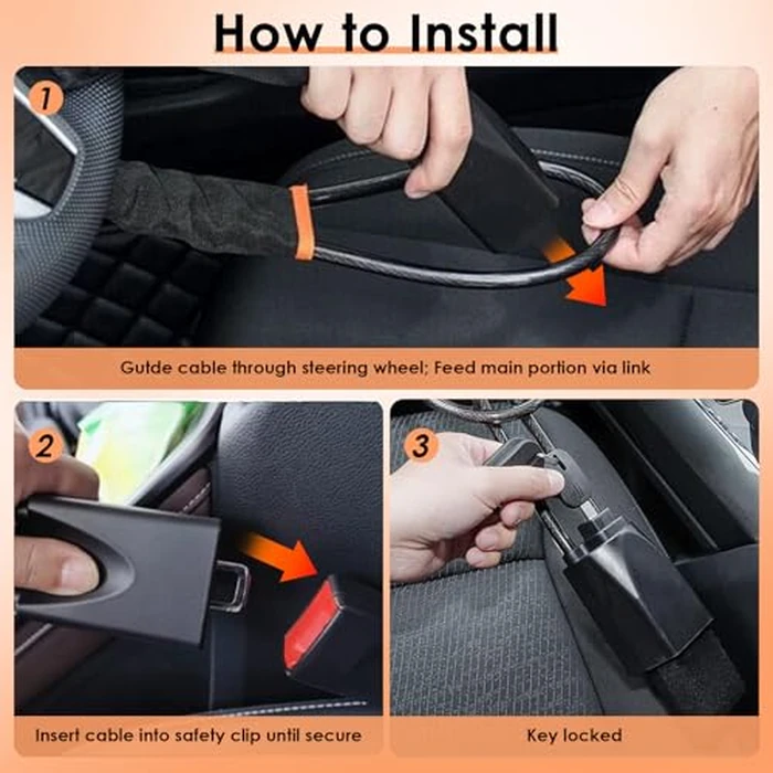 Xugoox Adjustable Steering Wheel Lock, Universal Seat Belt Lock Anti-Theft Devices with Keys Fit Most Cars Vehicle Truck SUV Van by Xugoox - Image 4
