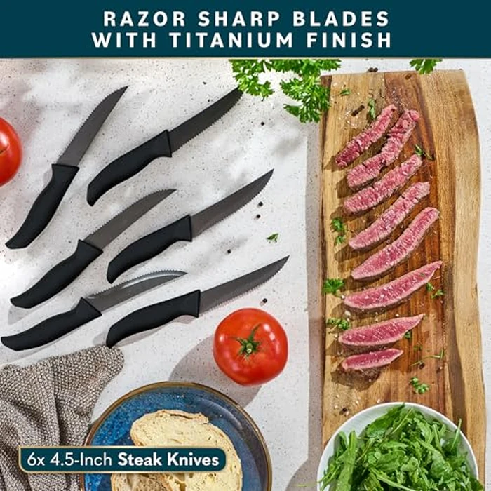 Home Hero Kitchen Knife Set - 15 PCS Black Knife Set with Block and Sharpener - Stainless Steel Knife Set - Ergonomic Handles - Includes Steak Knives Set of 6 - Knife Block Set for Kitchen by Home Hero - Image 6