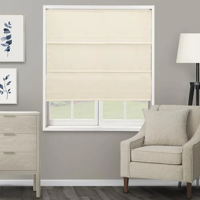 CHICOLOGY Roman Shades for Windows, Roman Window Shades, Roman Shades, Window Treatments, Window Shades for Home, Window Shade, Ridgewood Cream (Privacy & Light Filtering), 33" W X 72" H by Chicology - Used - Very Good condition - CA$77.96
