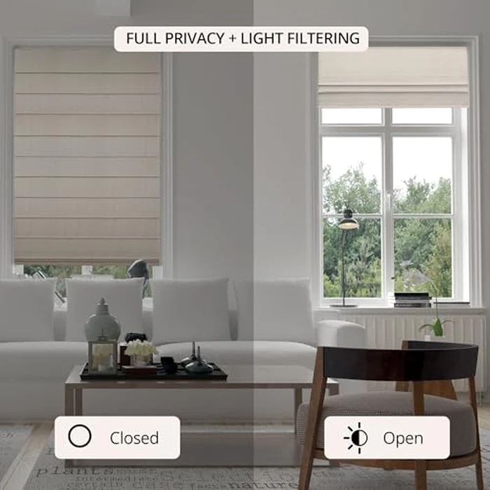 CHICOLOGY Roman Shades for Windows, Roman Window Shades, Roman Shades, Window Treatments, Window Shades for Home, Window Shade, Ridgewood Cream (Privacy & Light Filtering), 33" W X 72" H by Chicology - Image 2
