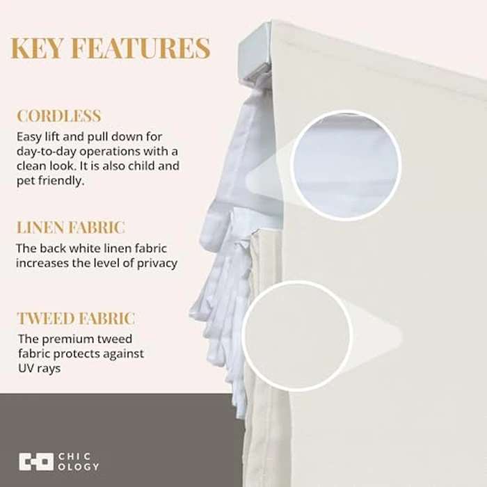 CHICOLOGY Roman Shades for Windows, Roman Window Shades, Roman Shades, Window Treatments, Window Shades for Home, Window Shade, Ridgewood Cream (Privacy & Light Filtering), 33" W X 72" H by Chicology - Image 4