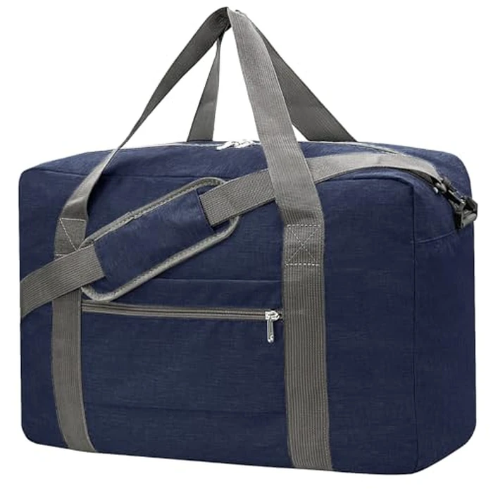 For Spirit Airlines Personal Item Bag 18x14x8 Foldable Carry on Bags for Airplanes Travel Duffel Bags for Women and Men(Snow Navy (With Shoulder Strap)) by Beurlike - Image 1