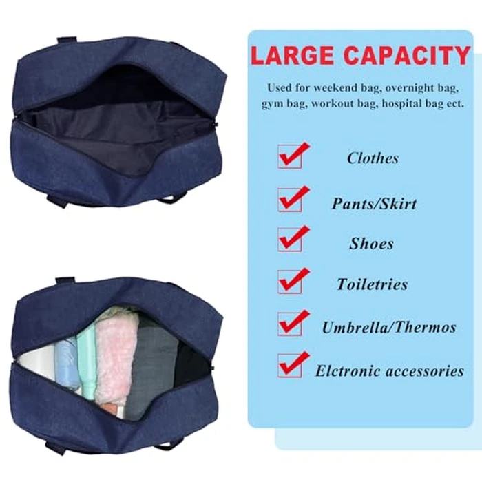 For Spirit Airlines Personal Item Bag 18x14x8 Foldable Carry on Bags for Airplanes Travel Duffel Bags for Women and Men(Snow Navy (With Shoulder Strap)) by Beurlike - Image 5