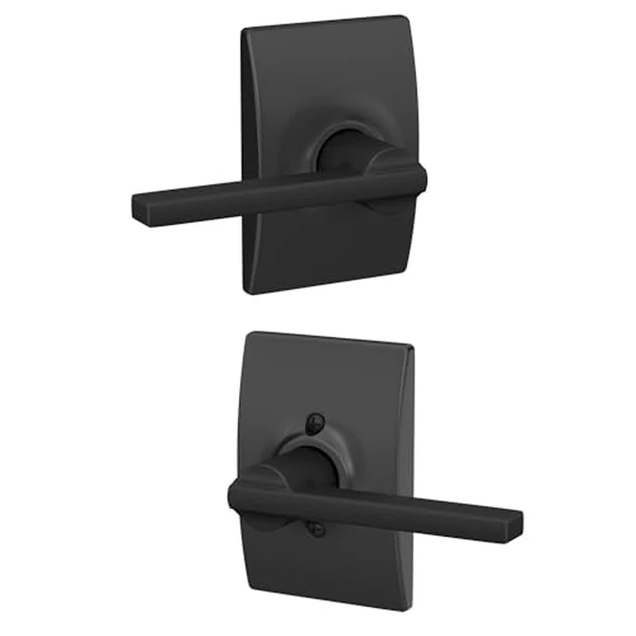 Schlage F10 D LAT 622 CEN Latitude Door Lever with Century Trim, Hall & Closet Passage Lock, Matte Black by SCHLAGE - Image 1