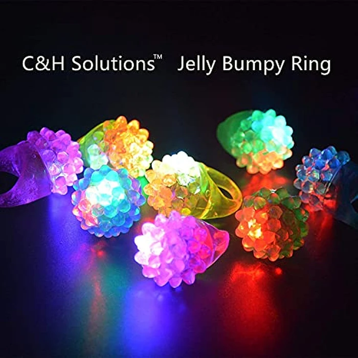 C&H Solutions Novelty 96 ct Flashing LED Bumpy Rings Blinking Soft Jelly Glow By C&H(R) by C&H Solutions - Image 2
