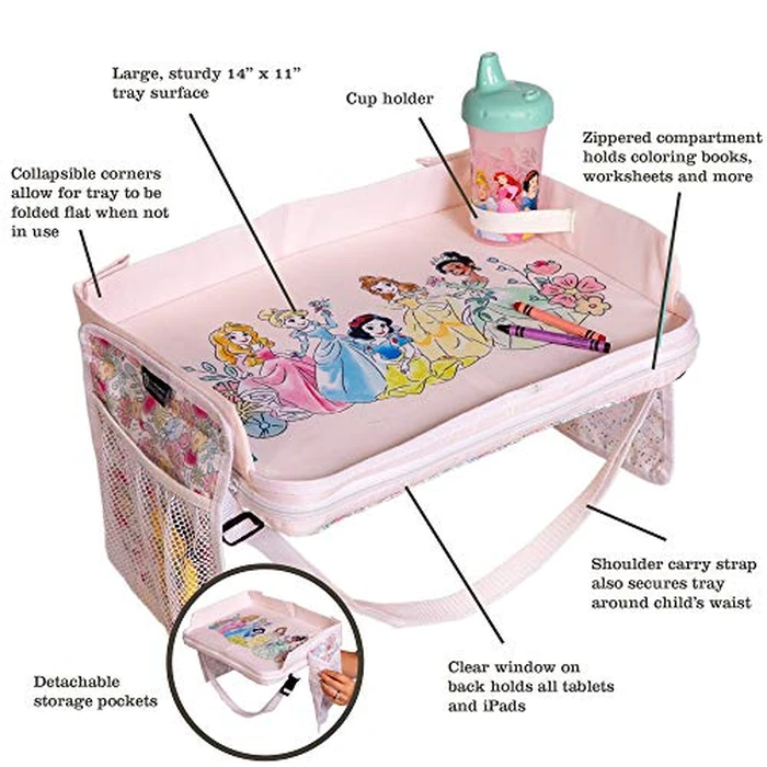 J.L. Childress Disney Baby 3-IN-1 Kids Travel Tray & Tablet Holder - Car Seat Lap Tray Desk for Toddlers, Road Trip Essentials, Car Seat Activity Table, Travel Accessories - Disney Princess by J.L. Childress - Image 2