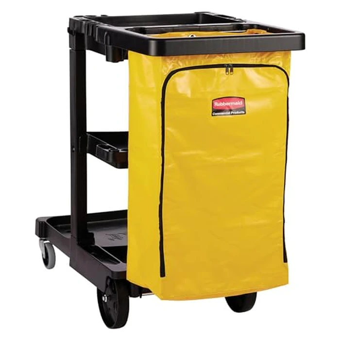 Rubbermaid Commercial Traditional Janitorial 3-Shelf Cleaning Cart, Wheeled with Zippered Yellow Vinyl Bag, for Business/School/Office/Janatorial Cleaning by Rubbermaid Commercial Products - Image 3