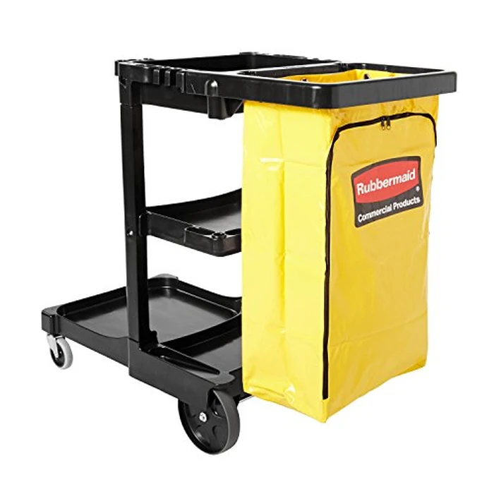 Rubbermaid Commercial Traditional Janitorial 3-Shelf Cleaning Cart, Wheeled with Zippered Yellow Vinyl Bag, for Business/School/Office/Janatorial Cleaning by Rubbermaid Commercial Products - Image 7