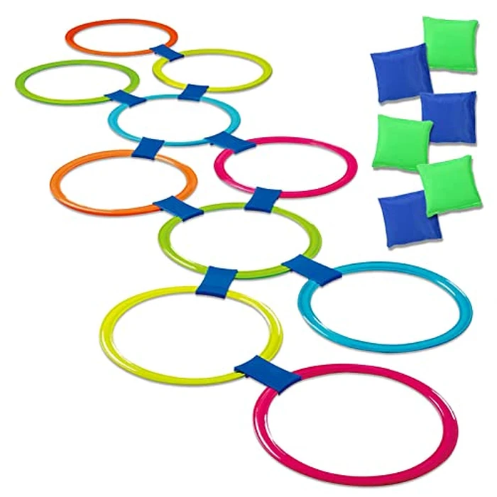 GOODLYSPORTS 2-In-1Hopscotch & Bean Bag Toss,Combine Hopscotch Rings with Bean Bag Toss Game, Bean Bag Toss Game for Kids,Hopscotch Outdoor Game,Agility Rings,Fun Playground Toys for Boys and Girls by GOODLYSPORTS - Used - Like New condition - US$15.29