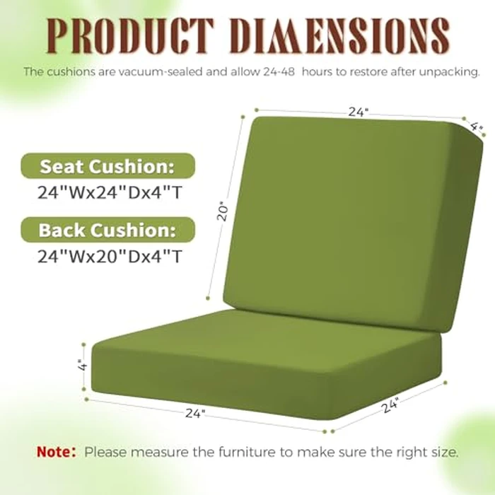 Iheqard Outdoor Deep Seat Cushion Set, 24 x 24 Inch Waterproof and Fade Resistant Patio Furniture Cushion Backrest with Ties for Patio Garden Yard and Balcony (Green, 24x24Inch) by Iheqard - Image 4