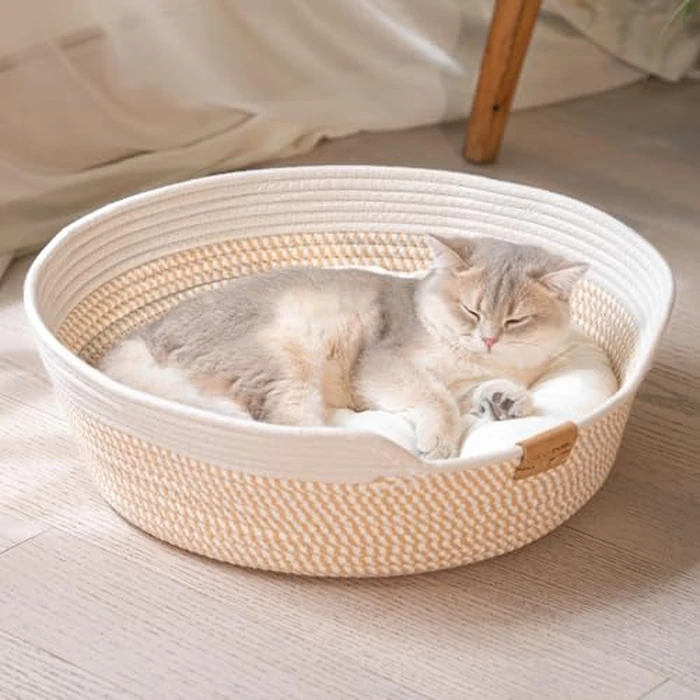 CHEERHOME PETS Cat Bed Basket with Cushion, Cute Pet Bed for Indoor Cats Couch, Kitten Bed for Medium and Large Cat, All Season Universal(White) by CHEERHOME PETS - Image 1