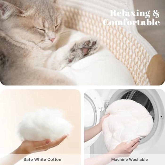 CHEERHOME PETS Cat Bed Basket with Cushion, Cute Pet Bed for Indoor Cats Couch, Kitten Bed for Medium and Large Cat, All Season Universal(White) by CHEERHOME PETS - Image 3