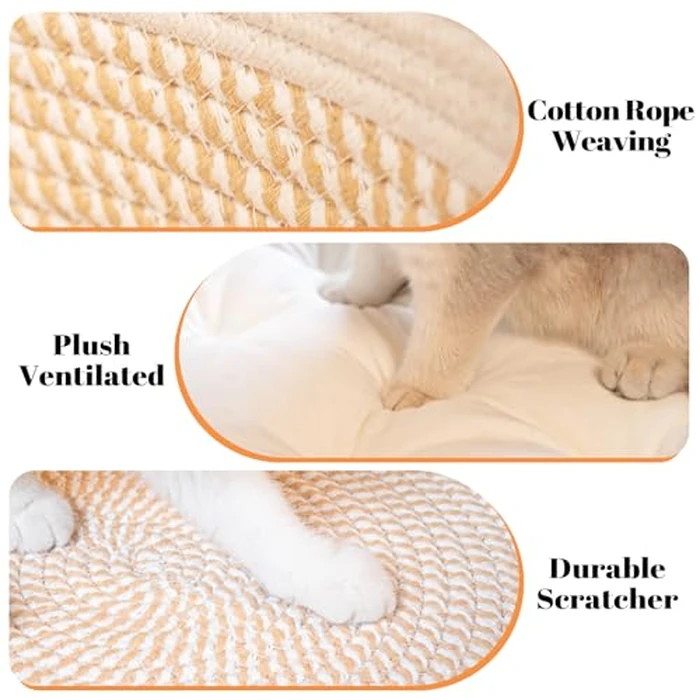CHEERHOME PETS Cat Bed Basket with Cushion, Cute Pet Bed for Indoor Cats Couch, Kitten Bed for Medium and Large Cat, All Season Universal(White) by CHEERHOME PETS - Image 4