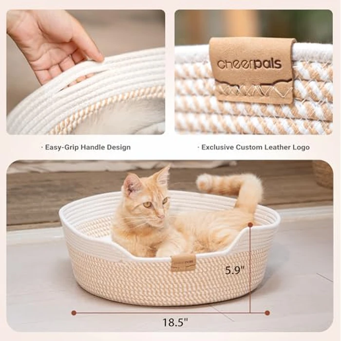 CHEERHOME PETS Cat Bed Basket with Cushion, Cute Pet Bed for Indoor Cats Couch, Kitten Bed for Medium and Large Cat, All Season Universal(White) by CHEERHOME PETS - Image 5