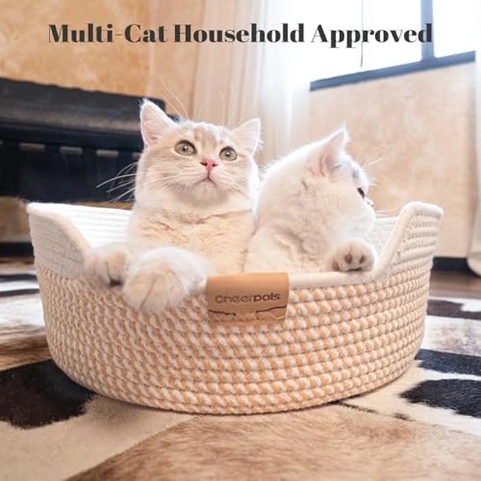 CHEERHOME PETS Cat Bed Basket with Cushion, Cute Pet Bed for Indoor Cats Couch, Kitten Bed for Medium and Large Cat, All Season Universal(White) by CHEERHOME PETS - Image 6