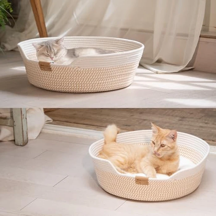 CHEERHOME PETS Cat Bed Basket with Cushion, Cute Pet Bed for Indoor Cats Couch, Kitten Bed for Medium and Large Cat, All Season Universal(White) by CHEERHOME PETS - Image 8