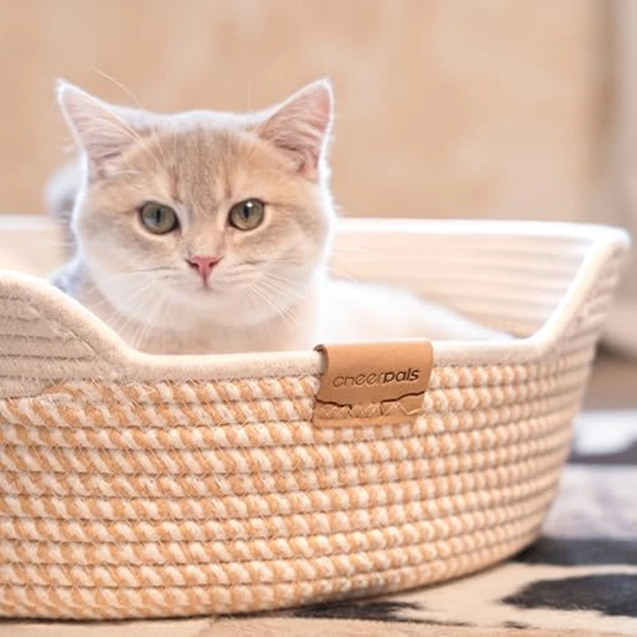 CHEERHOME PETS Cat Bed Basket with Cushion, Cute Pet Bed for Indoor Cats Couch, Kitten Bed for Medium and Large Cat, All Season Universal(White) by CHEERHOME PETS - Image 9