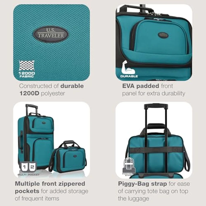 U.S. Traveler Rio Rugged Fabric Expandable Carry-on Luggage Set, Rio Rugged Fabric Expandable Carry-on Luggage Set, Teal, 2 Wheel by U.S. Traveler - Image 3