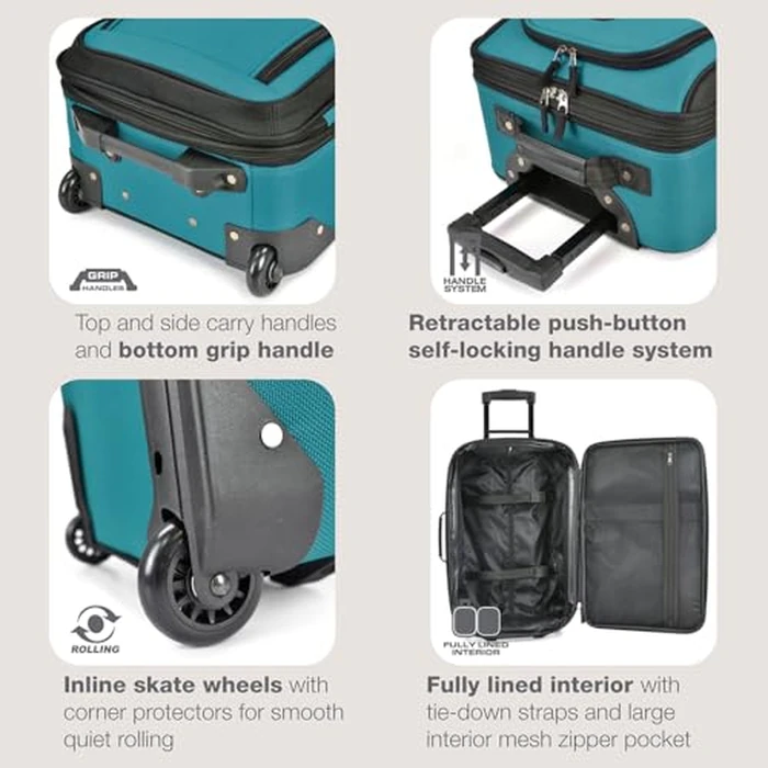 U.S. Traveler Rio Rugged Fabric Expandable Carry-on Luggage Set, Rio Rugged Fabric Expandable Carry-on Luggage Set, Teal, 2 Wheel by U.S. Traveler - Image 4