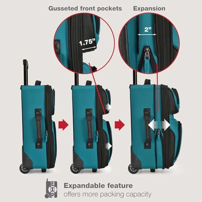 U.S. Traveler Rio Rugged Fabric Expandable Carry-on Luggage Set, Rio Rugged Fabric Expandable Carry-on Luggage Set, Teal, 2 Wheel by U.S. Traveler - Image 5