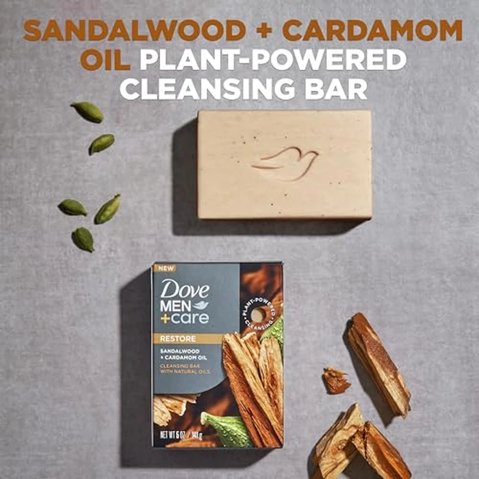 Dove Men+Care Cleansing Bar Soap Sandalwood + Cardamom Oil 4 Bars to Rebuild Skin in the Shower, a 4in1 Hair, Body, Face & Shaving Bar with Plant-Based Cleanser and Natural Oils 5 oz by DOVE MEN + CARE - Image 2