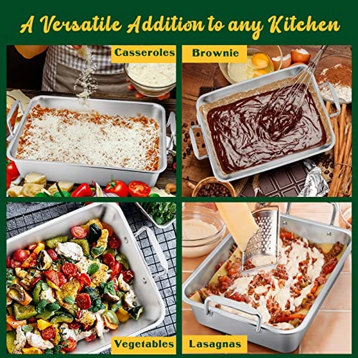 E-far Roasting Pan, 16 x 11.5 Inch Stainless Steel Turkey Roaster with V-shaped & Flat Rack, Non-toxic & Heavy Duty Deep Broiling Pan, Dishwasher Safe - Large by E-far - Image 6