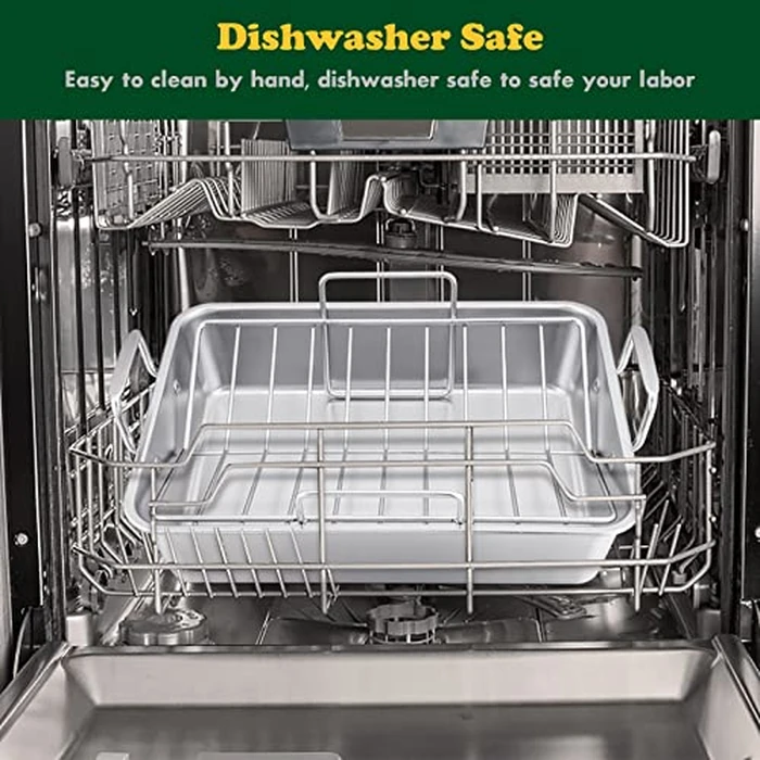 E-far Roasting Pan, 16 x 11.5 Inch Stainless Steel Turkey Roaster with V-shaped & Flat Rack, Non-toxic & Heavy Duty Deep Broiling Pan, Dishwasher Safe - Large by E-far - Image 9