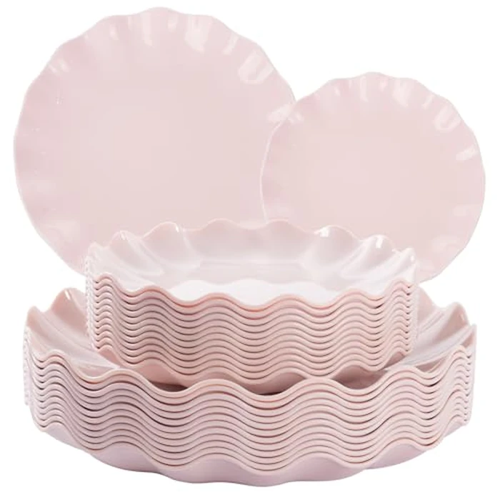 LIYH 24 Pcs Pink Plates Reusable, Pink Plastic Scalloped Plate Durable and Dishwasher Safe,Baby Shower Plate, Light Weight Daisy Plastic Wavy Plates for Wedding Party Birthday by LIYH Love in your heart - Used - Good condition - CA$31.61