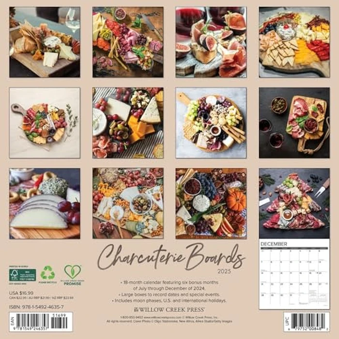 Charcuterie Boards 2025 12" x 12" Wall Calendar by WILLOW CREEK - Image 3