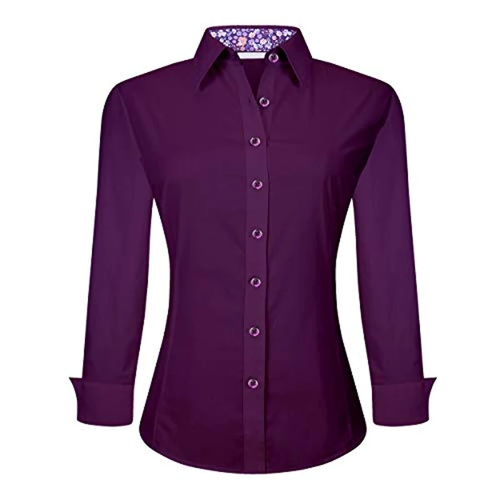 Womens Dress Shirts Wrinkle Free Regular Fit Long Sleeve Stretch Work Shirt,Purple,S by Alex Vando - Used - Like New condition