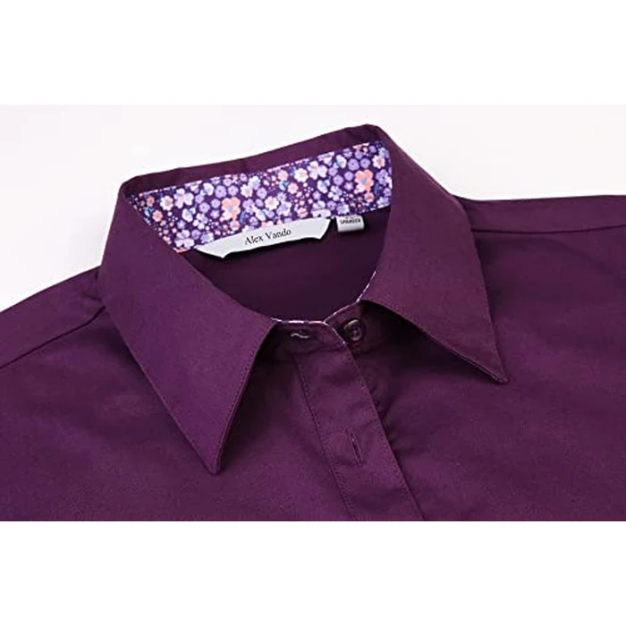 Womens Dress Shirts Wrinkle Free Regular Fit Long Sleeve Stretch Work Shirt,Purple,S by Alex Vando - Image 3