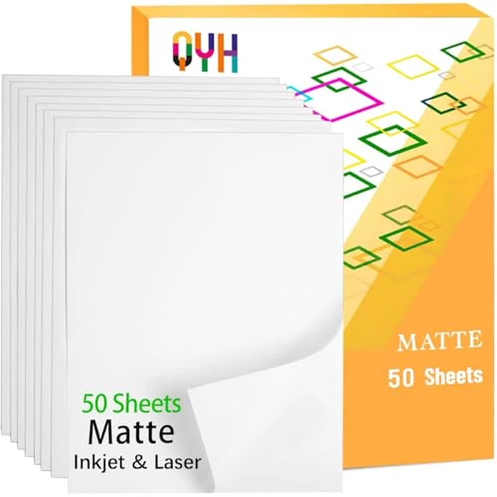 Premium Printable Vinyl Sticker Paper - 50 Matte White Waterproof Decal Paper Sheets for Inkjet Printer Standard Letter Size 8.5"x11" by QYH - Used - Good condition - CA$30.02