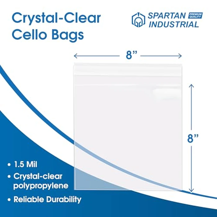 8" X 8" Self-Sealing Cellophane Bags (1000 Count) Clear Resealable Cello Bags for Art Prints, Greeting Cards, Photos, Stickers, and Crafts - Spartan Industrial by Spartan Industrial - Image 2